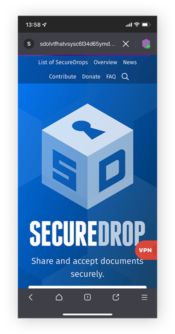 SecureDrop文件共享网站，仅能通过暗网浏览器（如Tor）访问